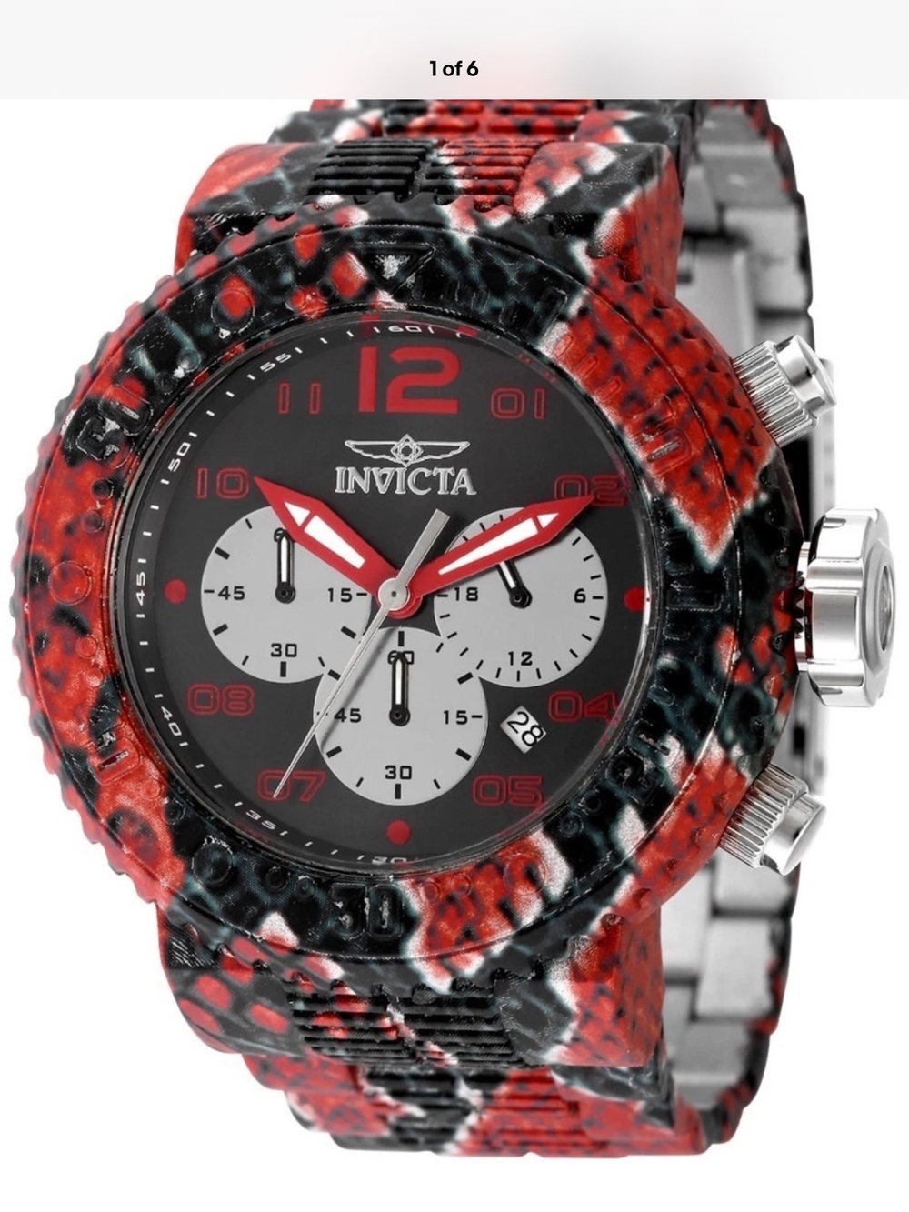 Invicta Men’s Red & Black Patterned Swim Chronograph Watch